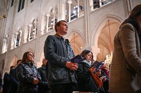 Second mass at Notre-Dame de Paris cathedral on the day of its re-opening