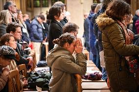 Second mass at Notre-Dame de Paris cathedral on the day of its re-opening