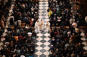 Second mass at Notre-Dame de Paris cathedral on the day of its re-opening