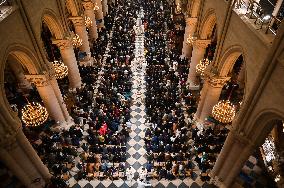 Second mass at Notre-Dame de Paris cathedral on the day of its re-opening