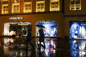 Rainy Evening In Munich During Christmas Season