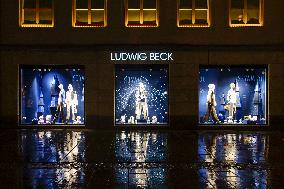 Rainy Evening In Munich During Christmas Season