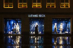 Rainy Evening In Munich During Christmas Season