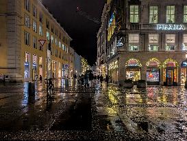 Rainy Evening In Munich During Christmas Season