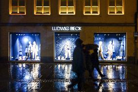 Rainy Evening In Munich During Christmas Season