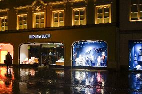 Rainy Evening In Munich During Christmas Season