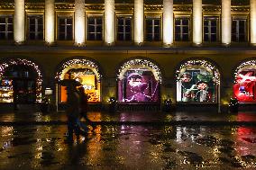 Rainy Evening In Munich During Christmas Season