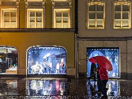 Rainy Evening In Munich During Christmas Season