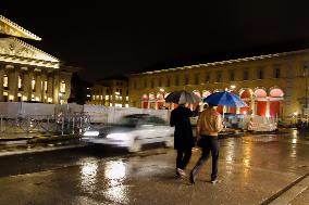 Rainy Evening In Munich During Christmas Season