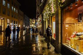 Rainy Evening In Munich During Christmas Season