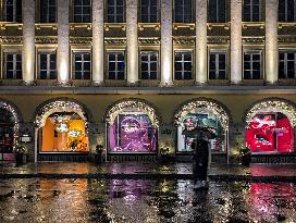 Rainy Evening In Munich During Christmas Season