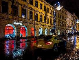 Rainy Evening In Munich During Christmas Season