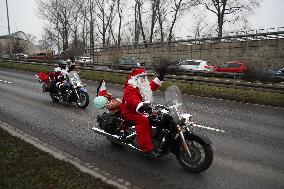 Santas On Motorcycles In Krakow