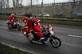 Santas On Motorcycles In Krakow