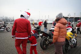 Santas On Motorcycles In Krakow