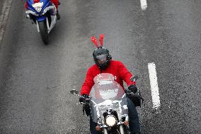 Santas On Motorcycles In Krakow