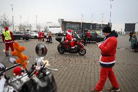 Santas On Motorcycles In Krakow