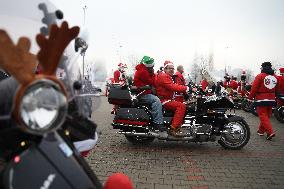 Santas On Motorcycles In Krakow