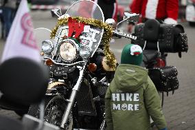 Santas On Motorcycles In Krakow