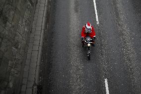 Santas On Motorcycles In Krakow