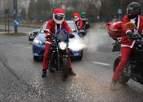 Santas On Motorcycles In Krakow