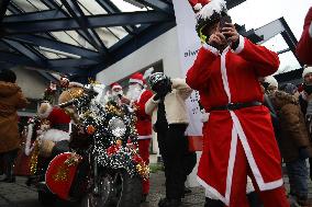 Santas On Motorcycles In Krakow