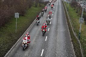 Santas On Motorcycles In Krakow