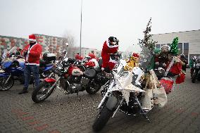 Santas On Motorcycles In Krakow