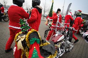 Santas On Motorcycles In Krakow