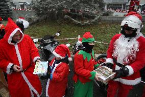 Santas On Motorcycles In Krakow