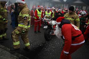 Santas On Motorcycles In Krakow