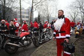 Santas On Motorcycles In Krakow