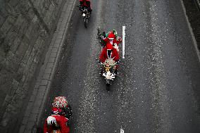 Santas On Motorcycles In Krakow