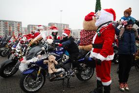 Santas On Motorcycles In Krakow