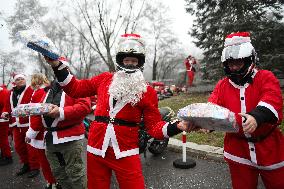 Santas On Motorcycles In Krakow