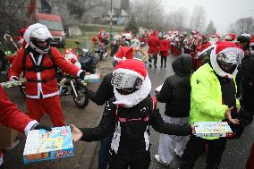 Santas On Motorcycles In Krakow