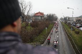 Santas On Motorcycles In Krakow