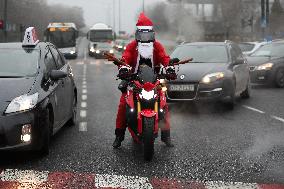 Santas On Motorcycles In Krakow