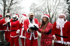 Santas On Motorcycles In Krakow