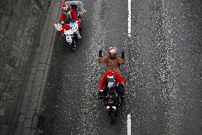 Santas On Motorcycles In Krakow