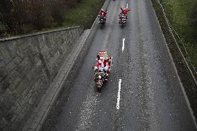 Santas On Motorcycles In Krakow