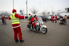 Santas On Motorcycles In Krakow