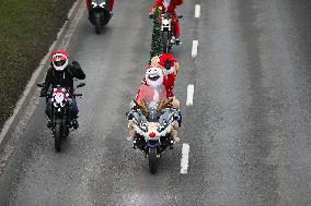 Santas On Motorcycles In Krakow