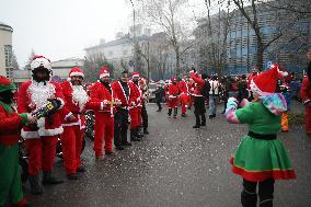 Santas On Motorcycles In Krakow