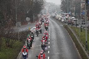 Santas On Motorcycles In Krakow