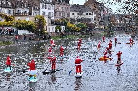 Santa Clauses Parade on Paddleboards - Strasbourg