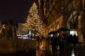 Munich Christmas Market With Illuminated Christmas Tree