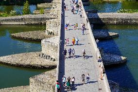 Medieval Pedestrian And Cyclist Bridge In Regensburg