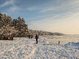 Out For A Walk At The Lakes Osterseen In Winter