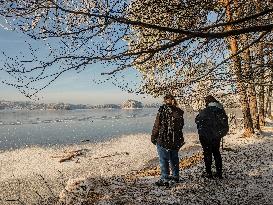 Out For A Walk At The Lakes Osterseen In Winter